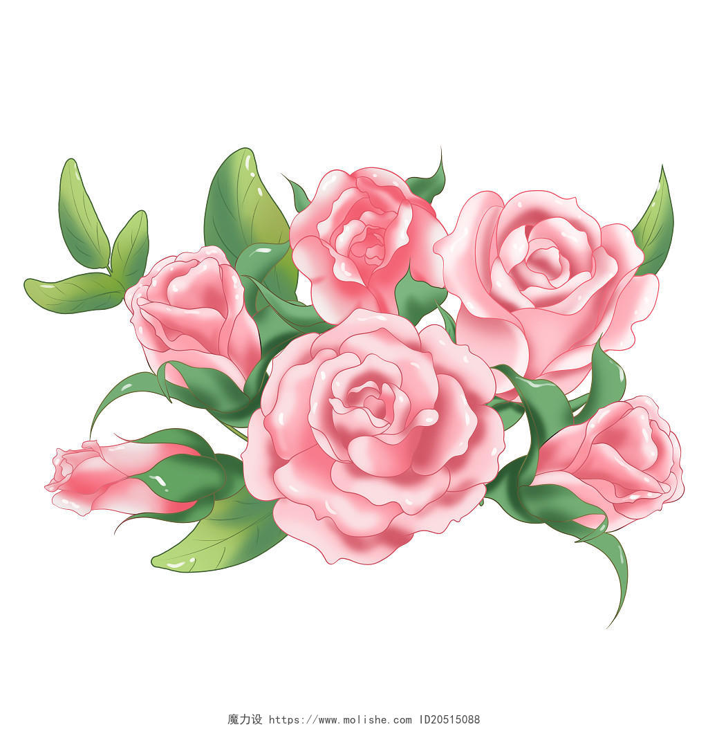 手绘卡通玫瑰粉色花束元素520
